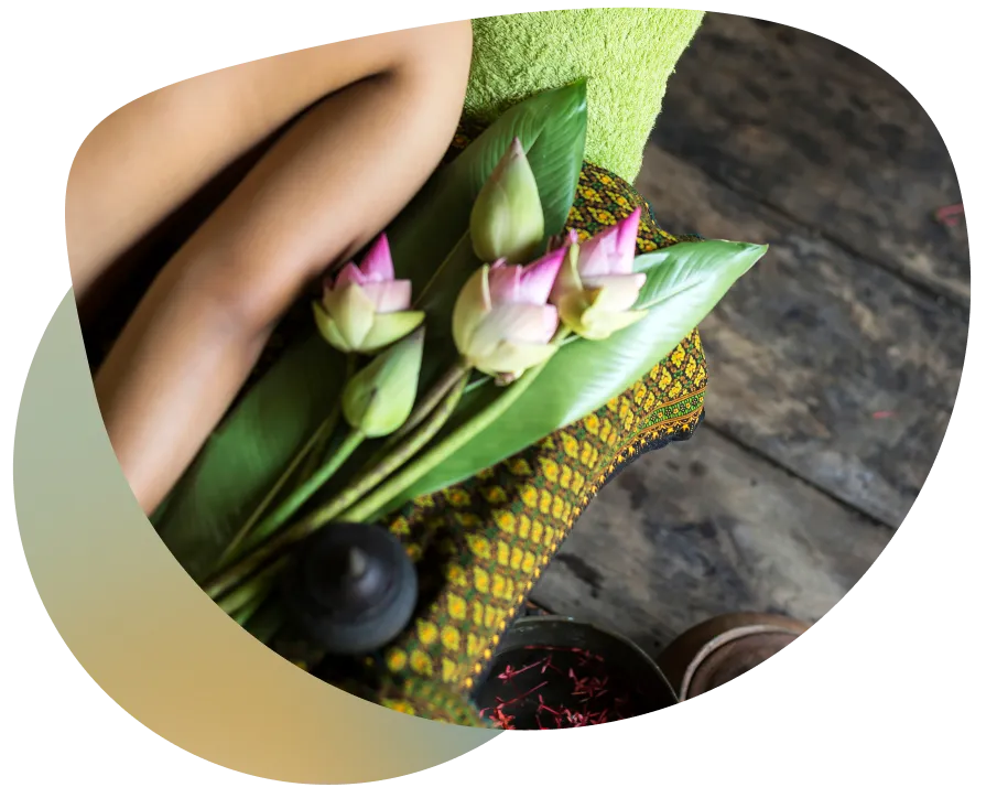 A pair of green leaves in a flower arrangement
